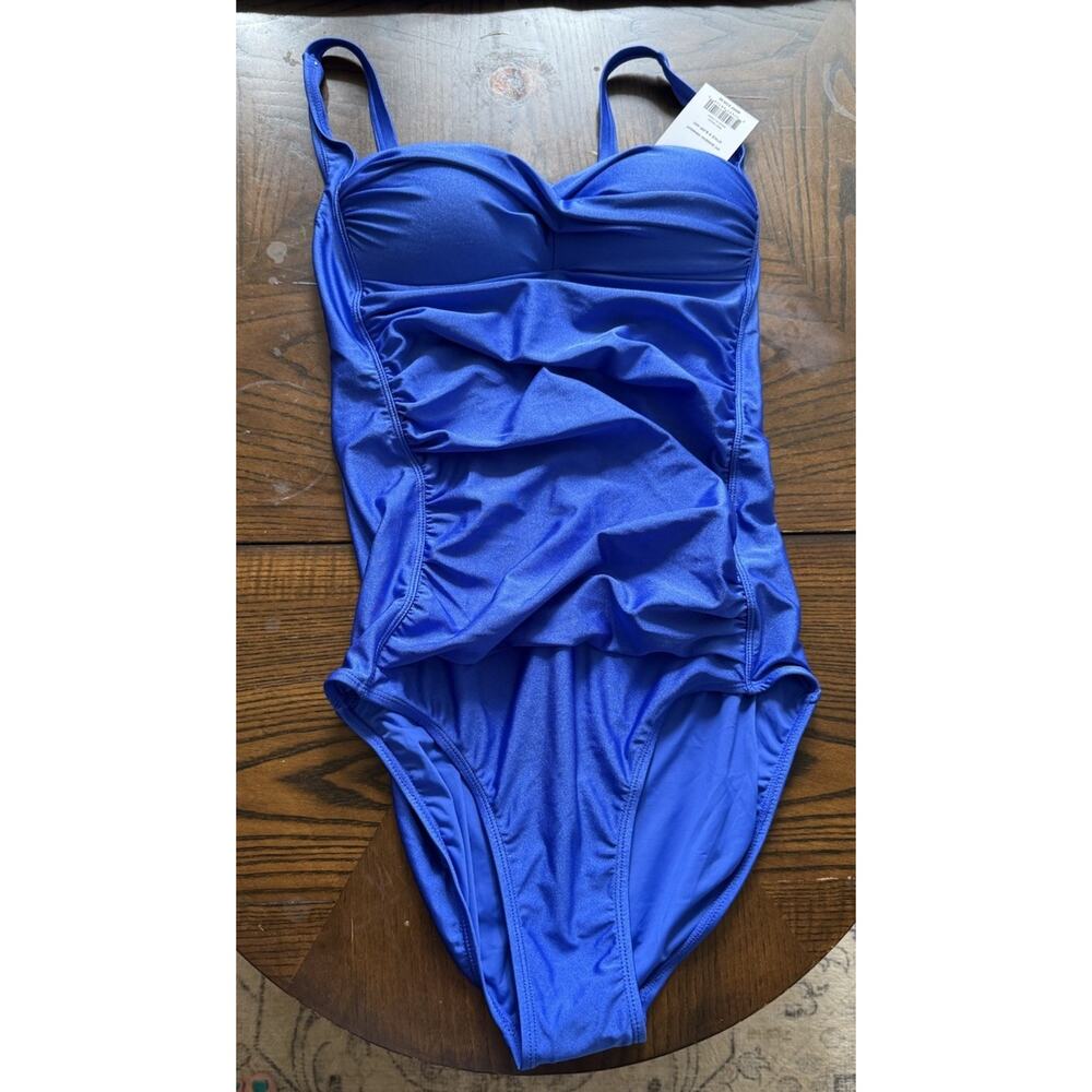 Betsey Johnson 1 Pc Bandeau Swimsuit Padded Ruched Size medium Blue NWT